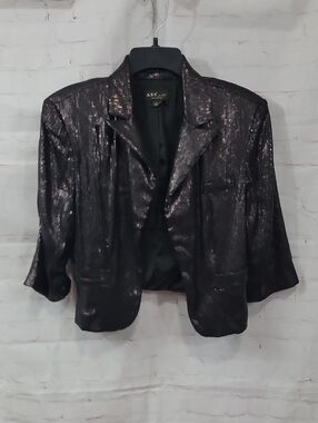 ABS Sequin Cropped Blazer in Black